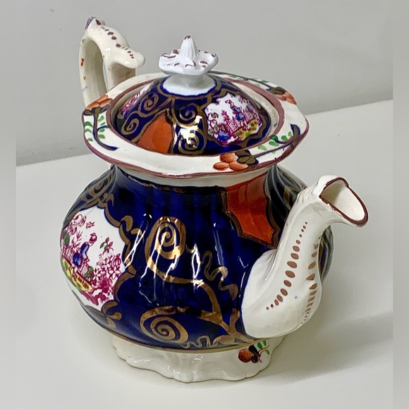 1830s Vintage Gaudy Welsh CHINOISSERIE Pattern Finial Lidded Lustre Teapot - Picture 2 of 16